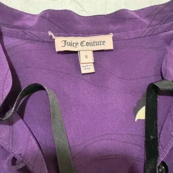 Juicy Couture Women’s Long Sleeve 100% Silk Purple Dress Feather Trimmed Sz 8 - Picture 6 of 8